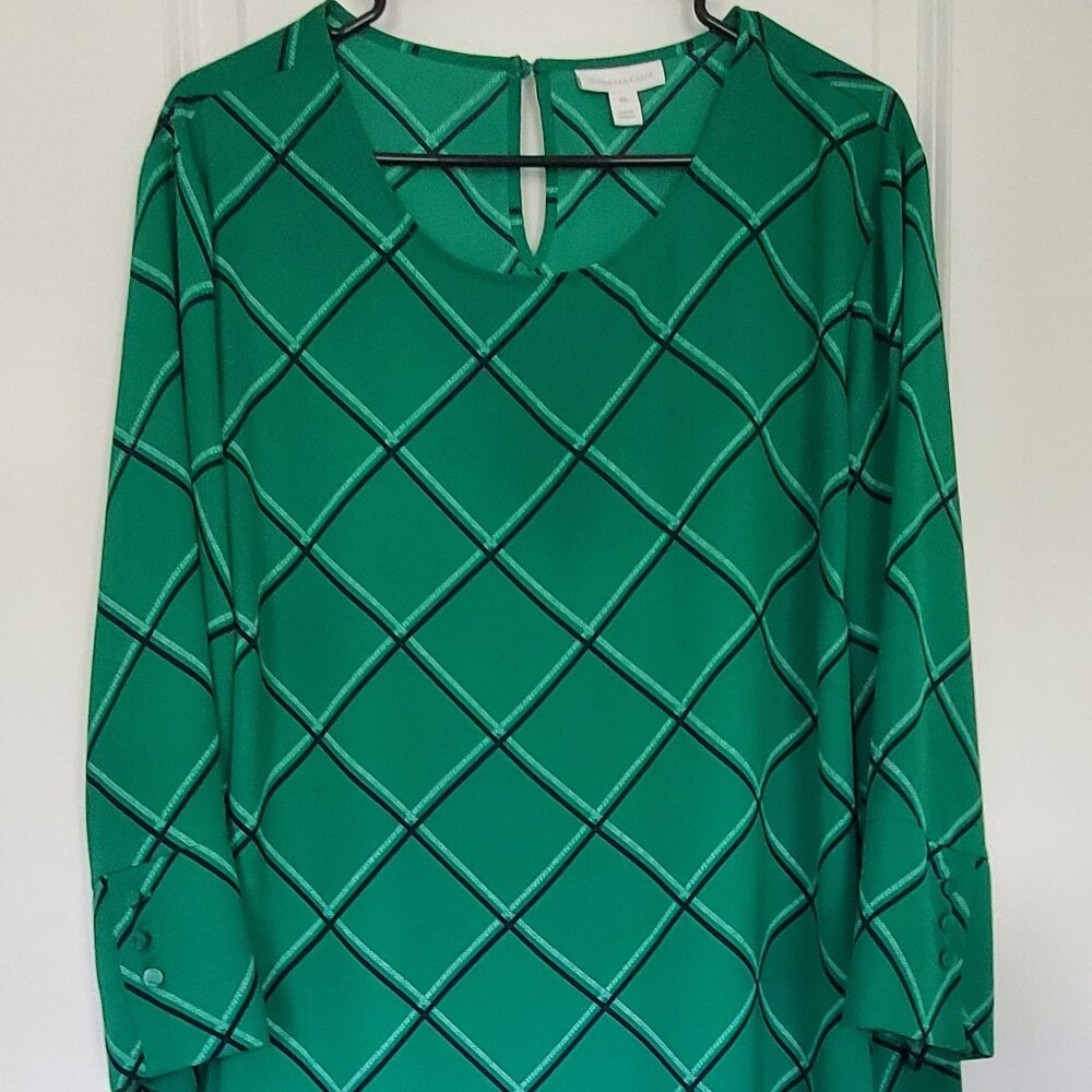 Women's Green and Navy Stripe Blouse Sz. XXL